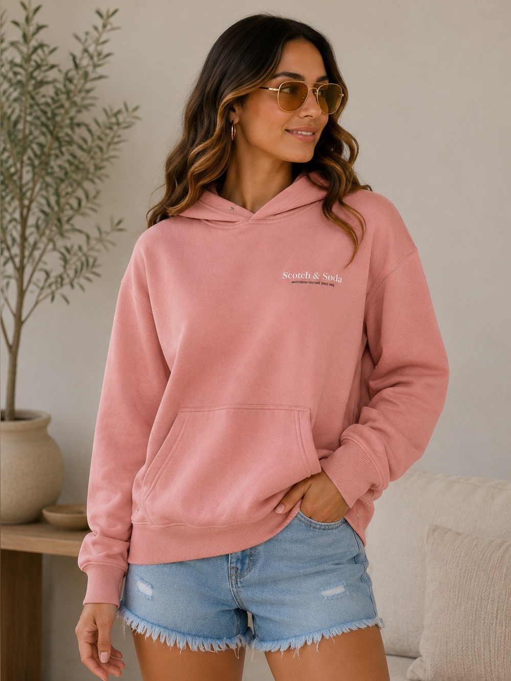 Scotch & Soda Dusty Pink Crewneck Hoodie - Picture 1 of 12
